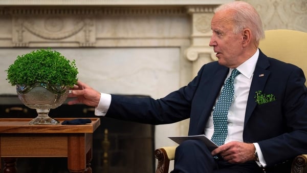 US president Joe Biden with the traditional bowl of shamrock in 2021. Photo: Jim Watson/AFP via Getty Images