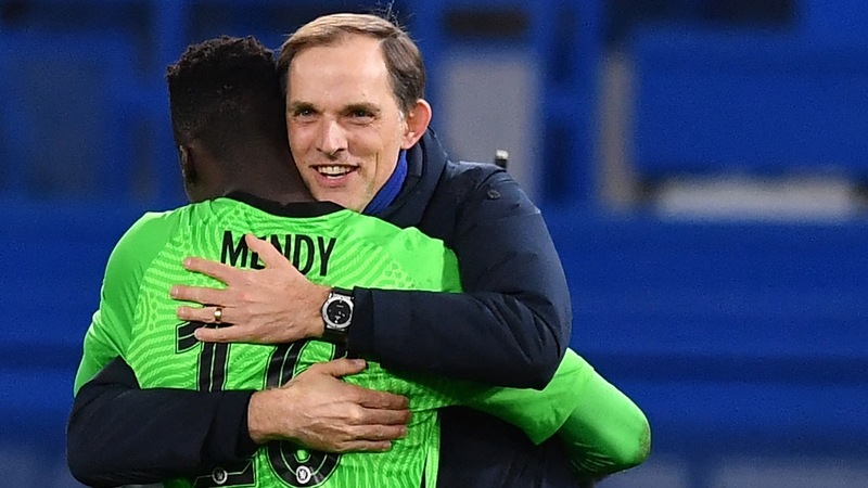 Thomas Tuchel celebrates with Edouard Mendy