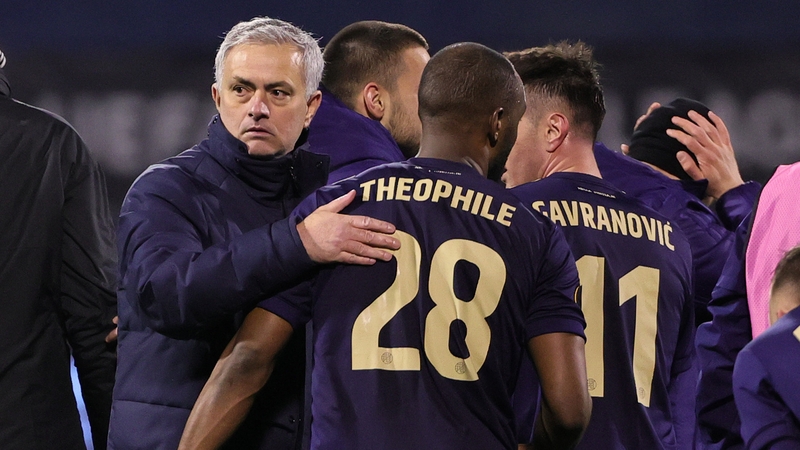 Jose Mourinho congratulates Kevin Theophile-Catherine of Dinamo Zagreb