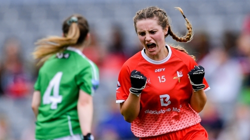 Niamh Rice celebrates scoring her side's second goal during the 2019 TG4 All-Ireland Junior final.