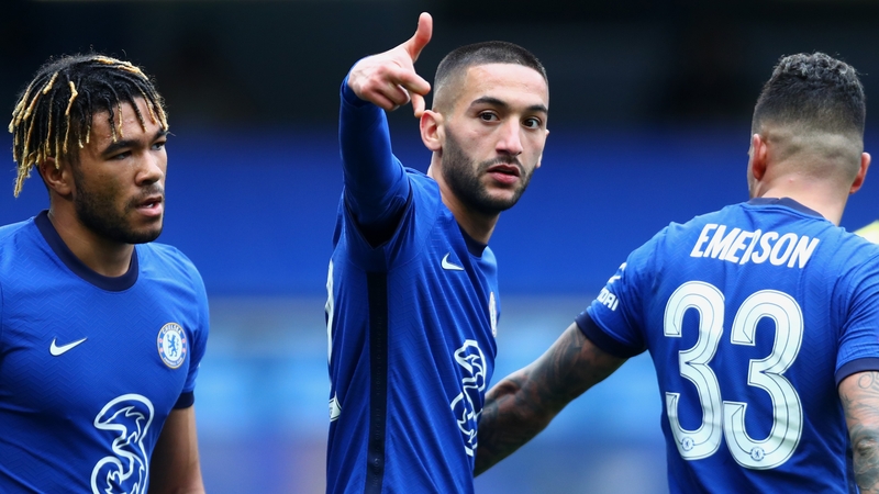 Hakim Ziyech (centre) scored Chelsea's second goal late on