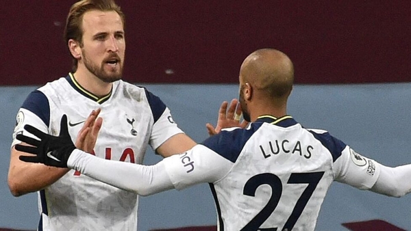 Harry Kane celebrates with Lucas Moura after scoring Spurs' second goal