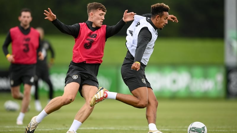 Callum Robinson, right, in Ireland training against Dara O'Shea last September