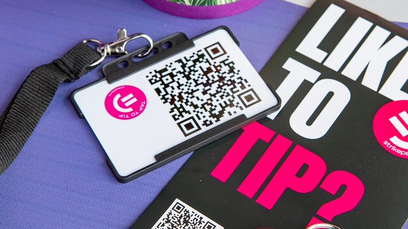 To use the tipping service, the customer taps their phone off a Strike tag or scans the Strike QR code on their receipt