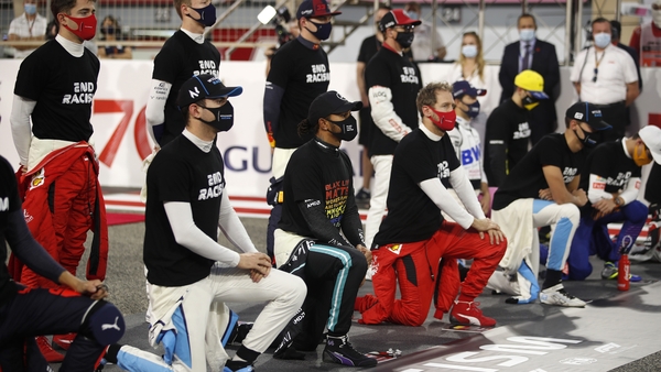 Drivers taking a knee before last November's Bahrain GP