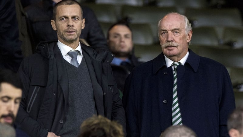 Dermot Desmond (R) pictured with UEFA president Aleksander Ceferin in 2019