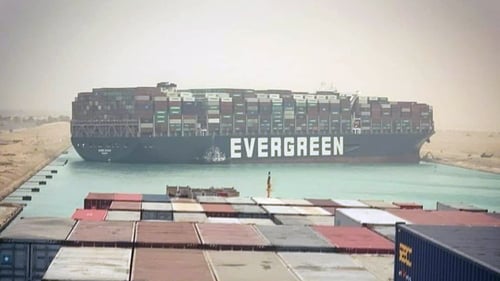 The MV Ever Given became stuck after a 'gust of wind' knocked it off course (Pic: Fallenhearts17/EPA)