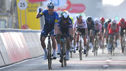 Sam Bennett crosses the finish line