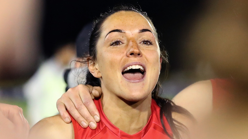 Sinead Goldrick celebrating the win over Adelaide Crows on 13 March