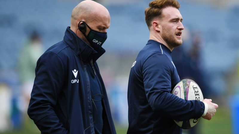 Stuart Hogg (R) with Scotland head coach Gregor Townsend