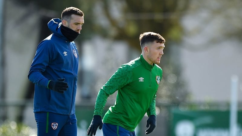 Shane Duffy (L) and Dara O'Shea during training on Friday
