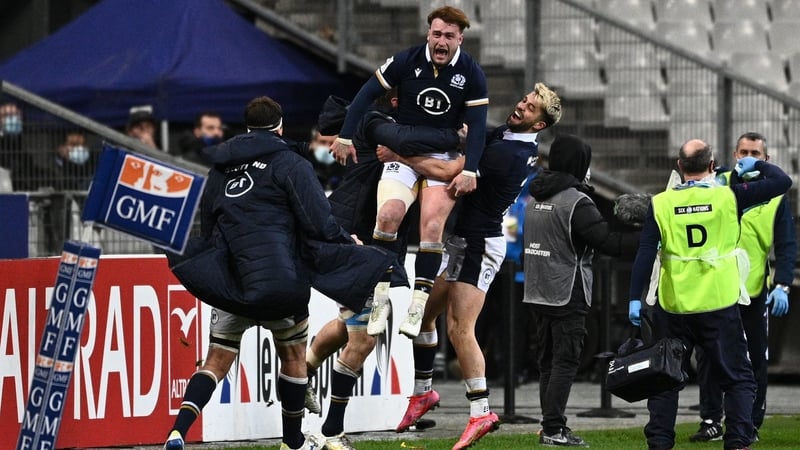 Stuart Hogg celebrates his side's late winner