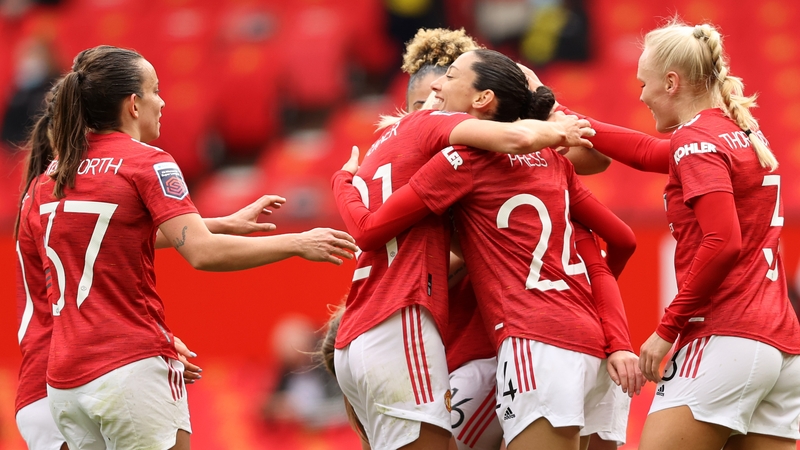 Christen Press with teammates Millie Turner, Lauren James, and Maria Thorisdottir, after scoring her team's second goal