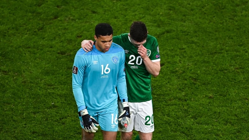 Dara O'Shea and Gavin Bazunu leave the pitch after Ireland's 1-0 loss to Luxembourg