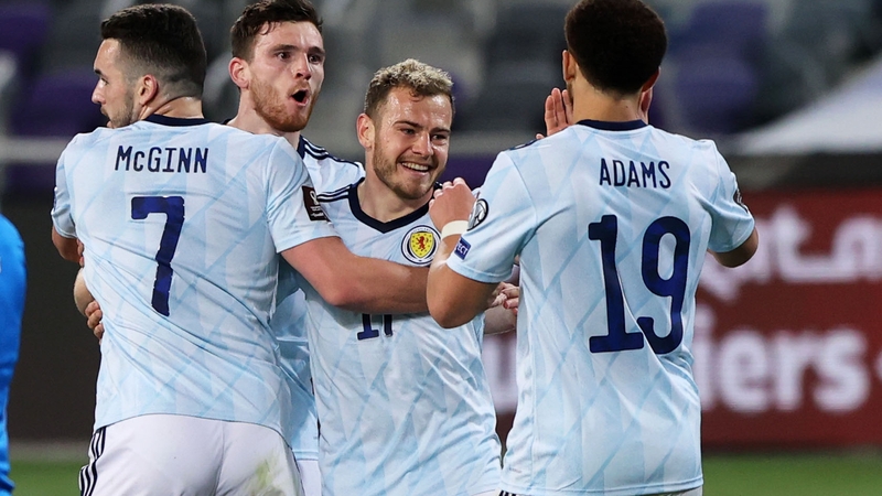 Ryan Fraser celebrates with his team-mates after scoring the equaliser at Bloomfield Stadium