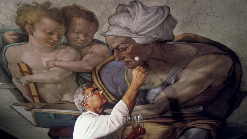 Gianluigi Colalucci worked on the Sistine Chapel from 1980 to 1994, removing centuries of dust and smoke that had dulled the vivid colours of the Renaissance masterpiece
