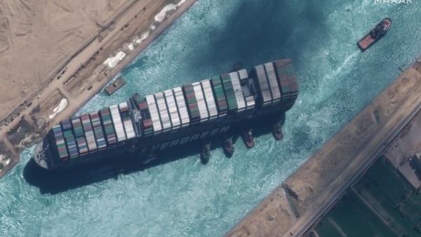One of the reasons for empty shelves in your local shop: the Ever Given gets stuck in the Suez Canal in March