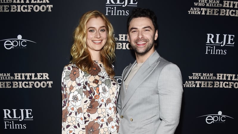 Caitlin FitzGerald and Aidan Turner, pictured at the premiere of The Man Who Killed Hitler and Then the Bigfoot in Hollywood in February 2019