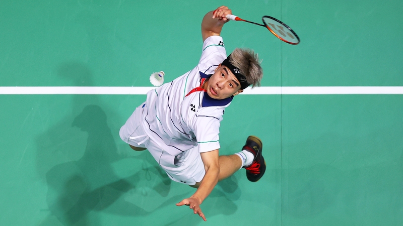 Nhat Nguyen of Ireland returning a shot during his round-of-16 match against Mark Caljouw at the All-England Open on 18 March