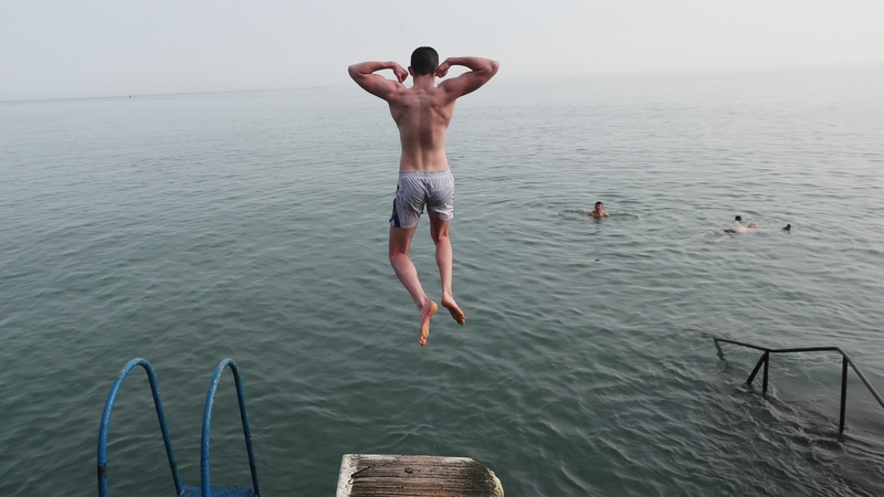 Swimmers enjoy the water in Dublin today