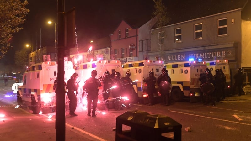 Around 100 people gathered and bricks, bottles and fireworks were thrown at police