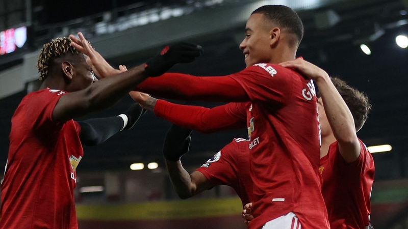 Mason Greenwood celebrates scoring United's winner against Brighton