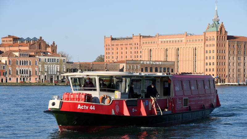 Venice public waterbus 'Vaporetto' used as a Covid-19 vaccination hub for residents