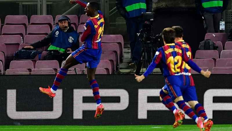 Barcelona's Ousmane Dembele celebrates his crucial winner