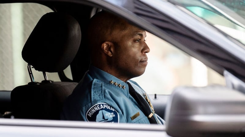 Police chief Medaria Arradondo leaves the court complex after his testimony