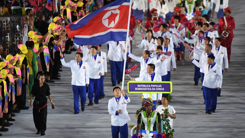 The North Korean delegation at the opening ceremony of the 2016 Olympic Games in Rio