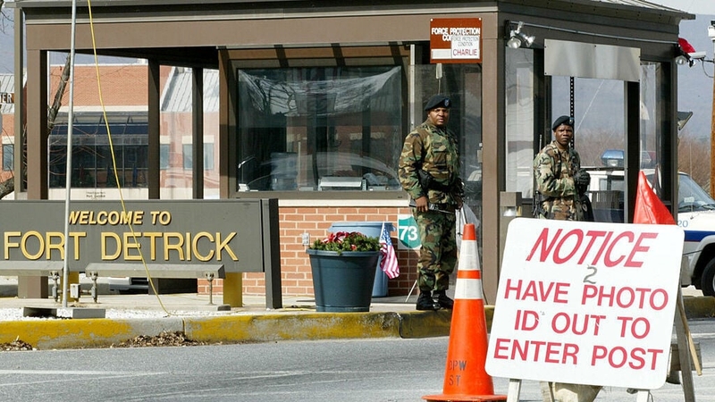 The attacker was shot dead at Fort Detrick army base (file pic)