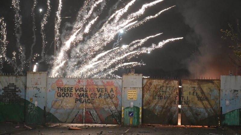 Rioting at the Peace Gate on Springfield Road/Lanark Way in Belfast in April