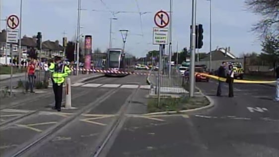 Crime scene at Bluebell Luas stop in Dublin, 2006.