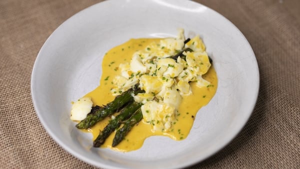 Paul Flynn's buttered asparagus with crushed egg and chives.
