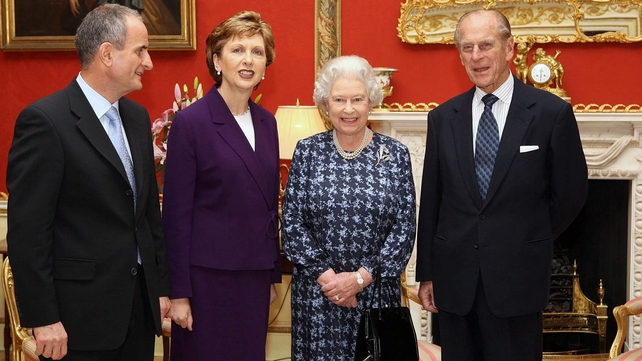 Dr Martin McAleese, President Mary McAleese, Queen Elizabeth and Prince Philip at Hillsborough Castle in Belfast in 2005