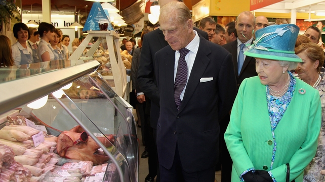 Queen Elizabeth and Prince Philip as they visit the English Market in Cork in May 2011