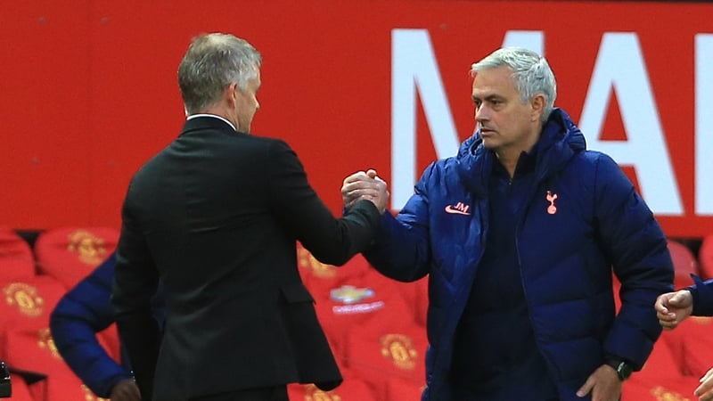 Ole Gunnar Solskjaer and Spurs manager Jose Mourinho