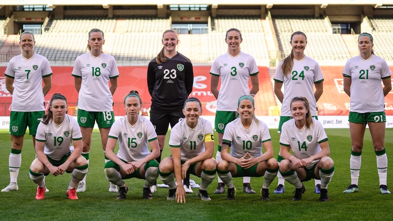 Claire Walsh (no 18) and the rest of the Ireland team that faced Belgium