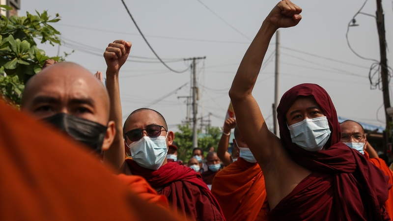 Monks demonstrating in the city of Mandalay