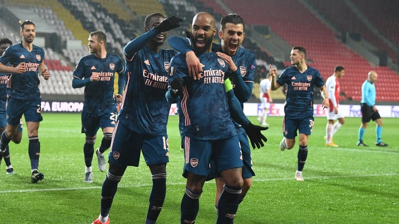 Alex Lacazette celebrates scoring Arsenal's second goal