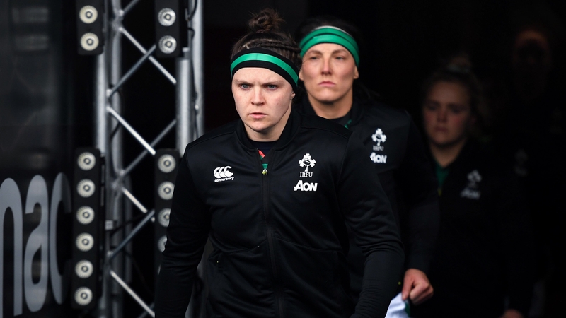 Ciara Griffin leading out the team against Wales at Cardiff Arms Park