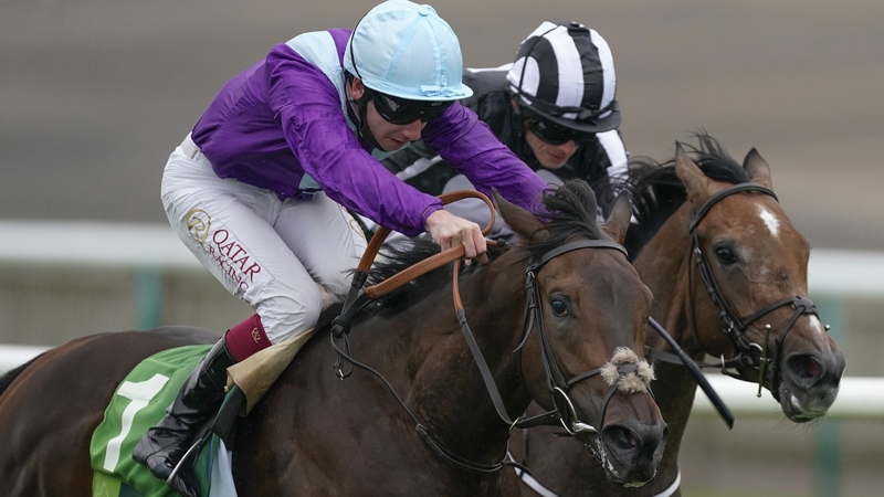 Oisin Murphy and Alcohol Free win The Juddmonte Cheveley Park Stakes from Ryan Moore and Miss Amulet at Newmarket last September.