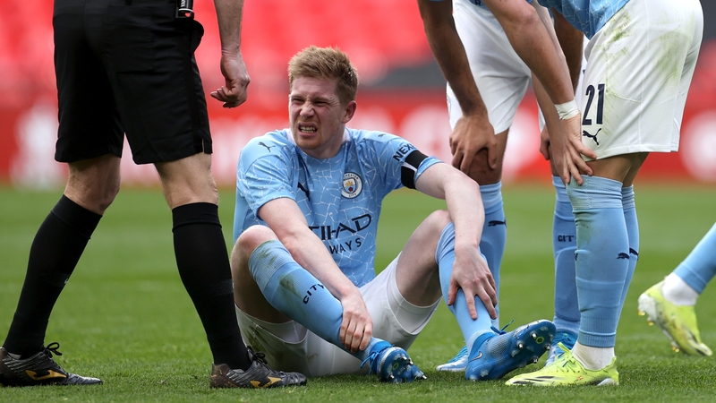 Kevin De Bruyne picked up the injury in the FA Cup semi-final defeat to Chelsea