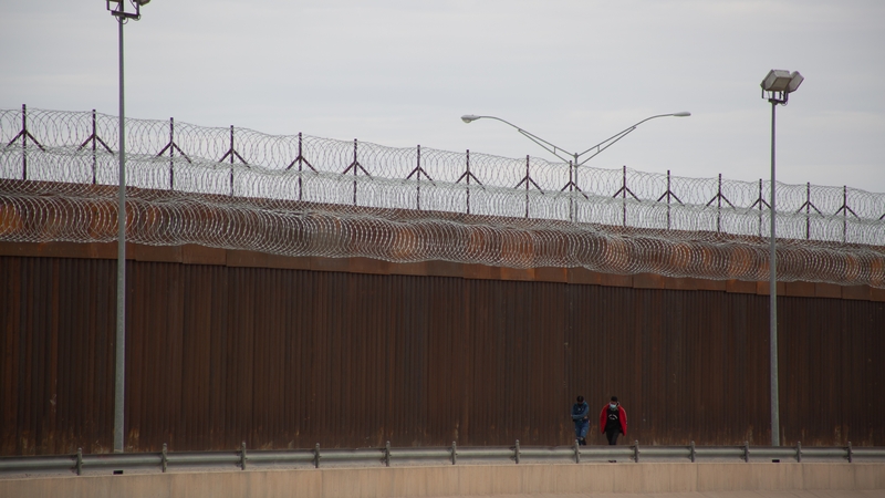 The border wall near the El Paso border crossing between Mexico and the US