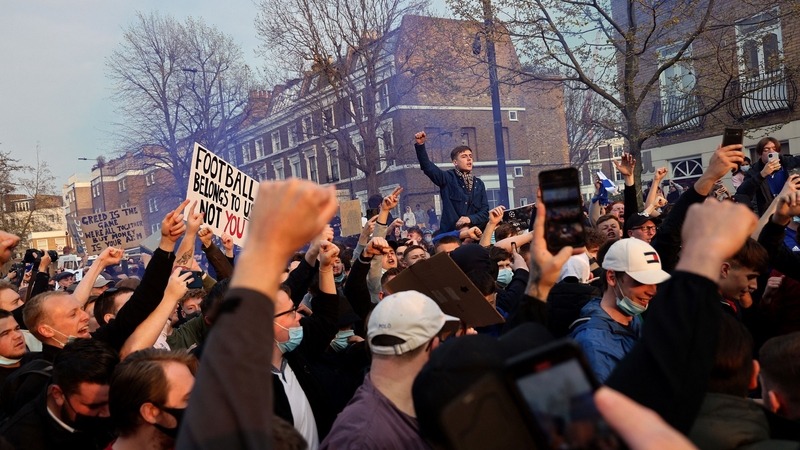 Protests took place outside Stamford Bridge this evening