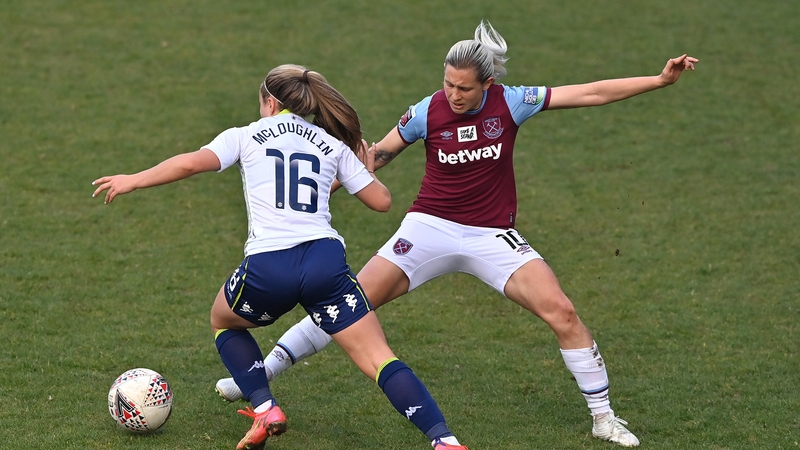 Olivia McLoughin of Aston Villa and Katerina Svitkova of West Ham