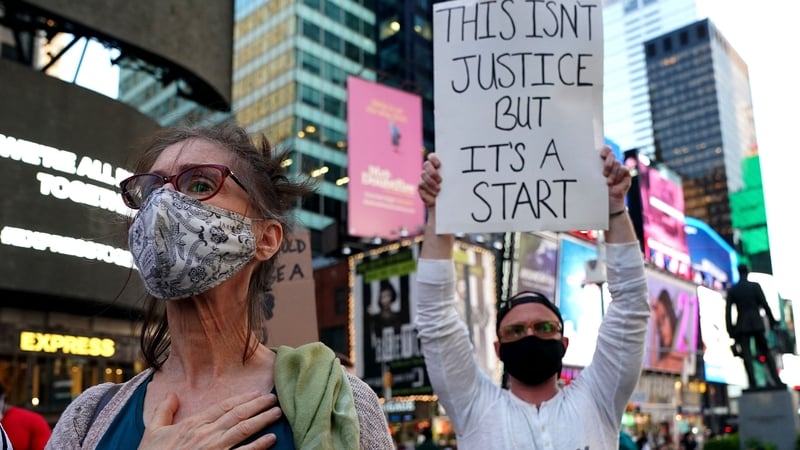 Crowds celebrate after a jury found Derek Chauvin guilty of the murder of George Floyd