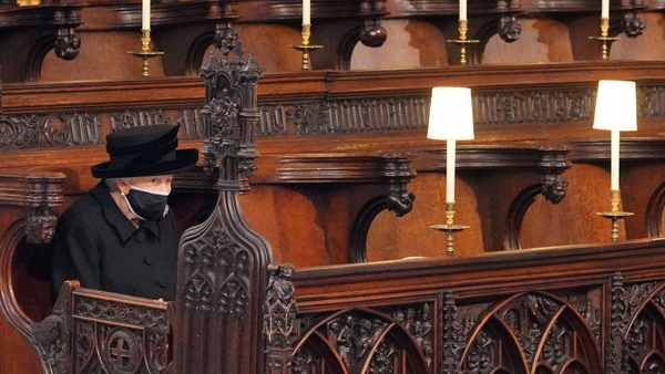 Britain's Queen Elizabeth sat on her own at Prince Philip's funeral on Saturday