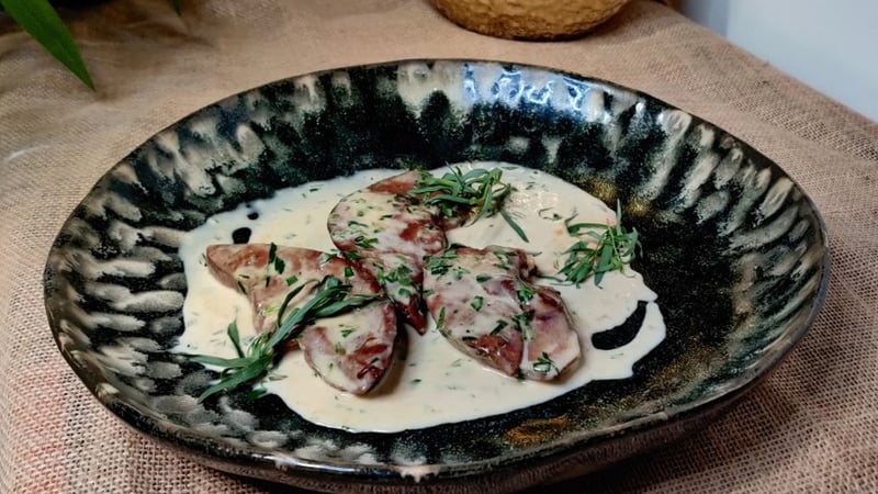 Rory O'Connell's sauté of spring lamb liver with Irish whiskey and tarragon.