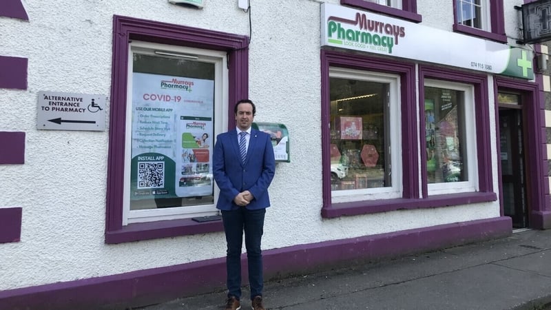 Tom Murray outside his pharmacy in Ramelton, Donegal